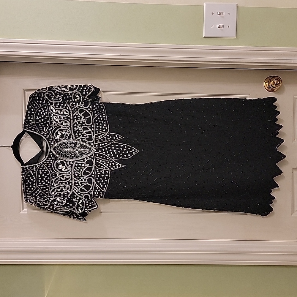 Vintage 1980s Beaded Black Dress